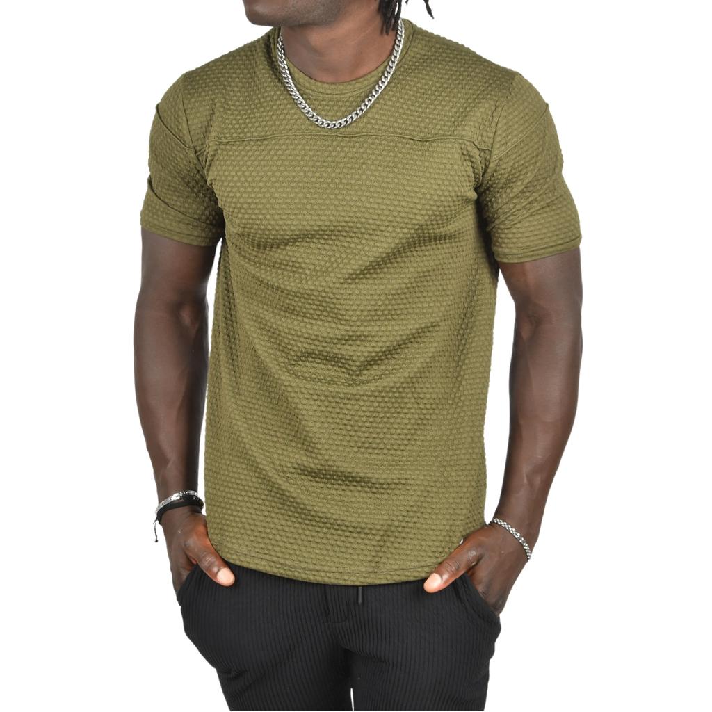 DeepSEA Front Pleated Embossed Dot Patterned Waffle Fabric T-Shirt 2403207