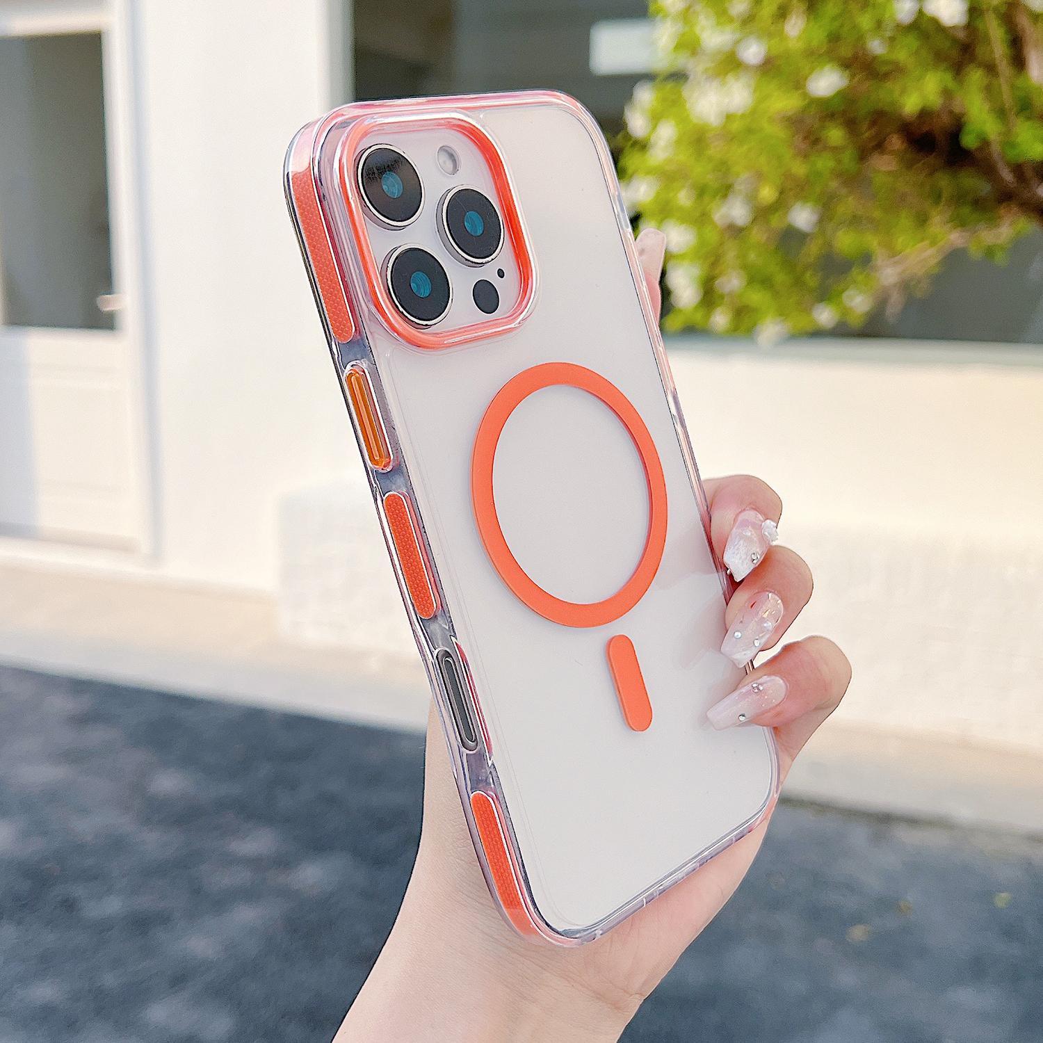 

For iPhone 16 Pro Magnetic Case Compatible with MagSafe Clear TPU Phone Back Cover Orange