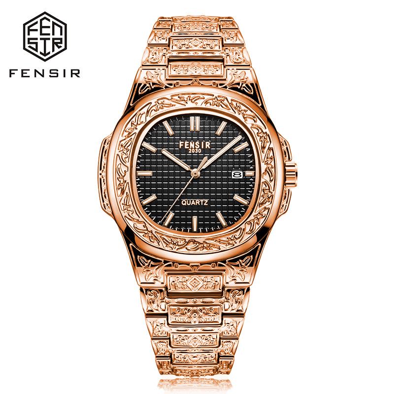 FENSIR Engraved Mesh Men's Retro Calendar Quartz Watch In European and American Style