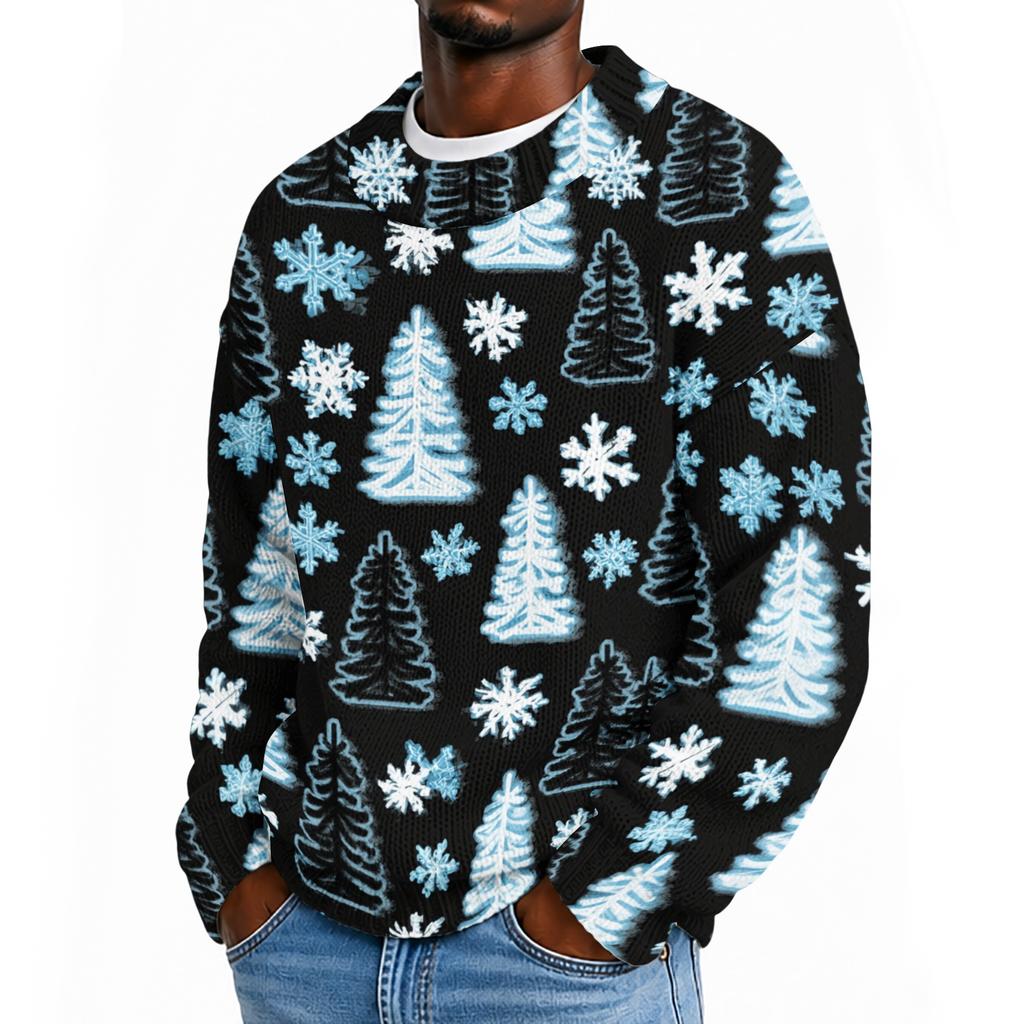 Men's Neck Knit Sweater with Christmas Print for Fall Winter Holiday
