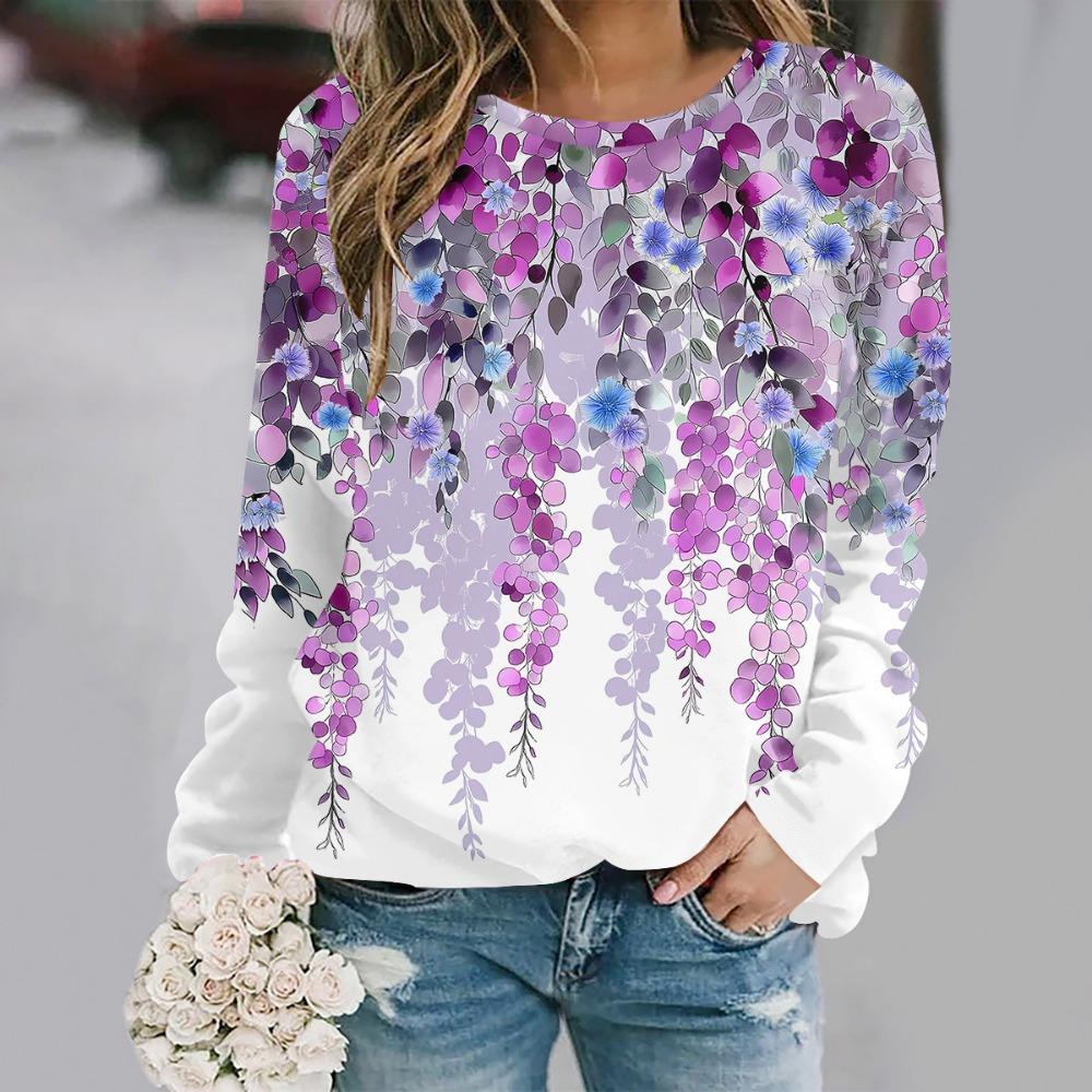 2025  Autumn and winter new fashion round neck long sleeve printed elegant casual loose hoodie