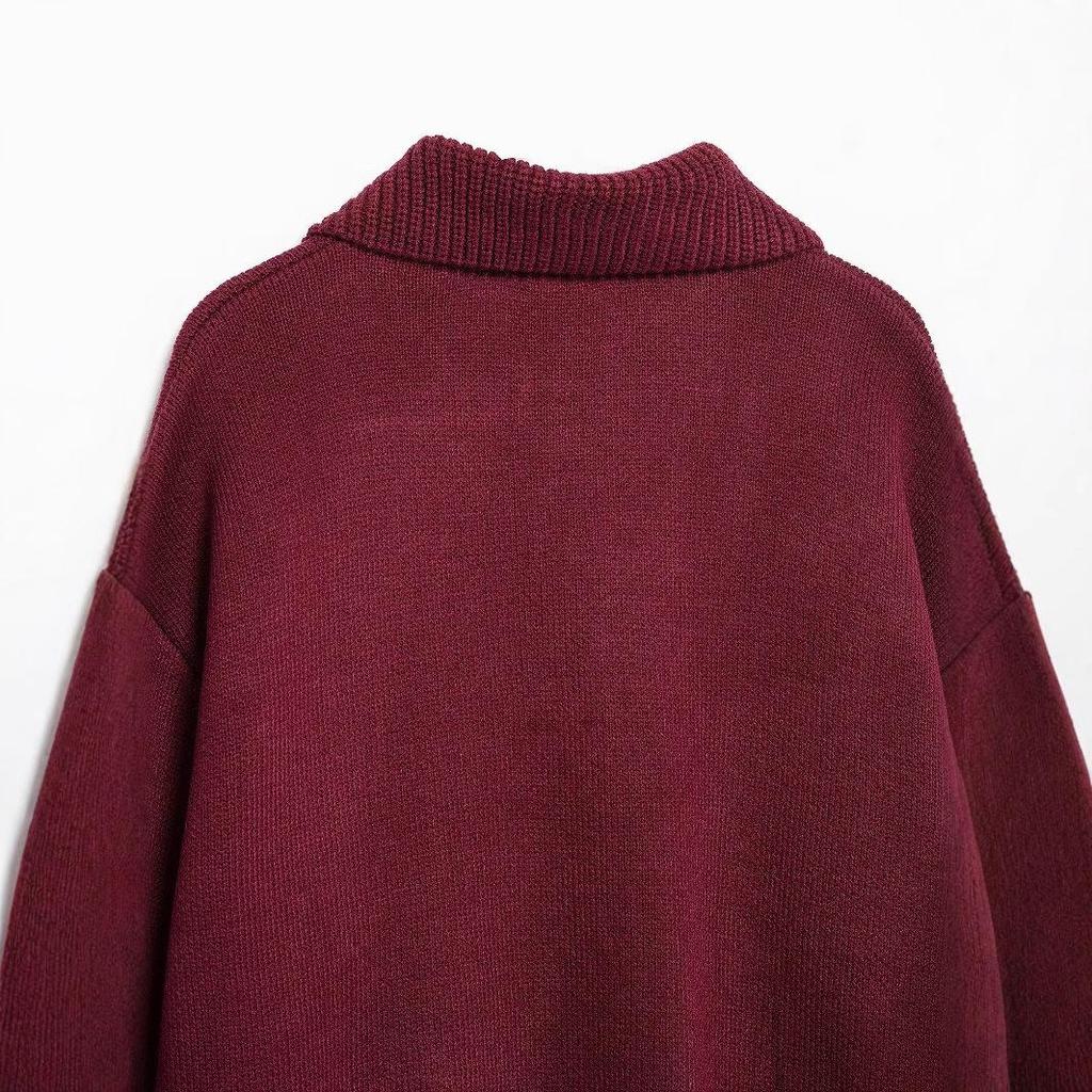 Evropský a americký styl dámský kardiganový svetr s dlouhým rukávem a límečkem na zapínání 2025