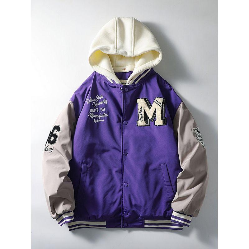 Trendy Fashion Street Heavy Industry Coat Cotton-Padded Jacket Embroidery Purple S