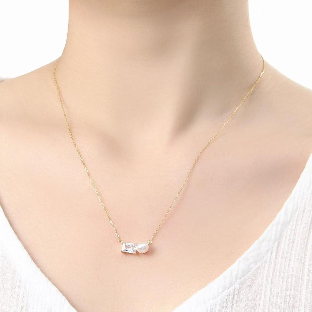 925 Silver Gold-Plated Pearl Chain Women's Necklace