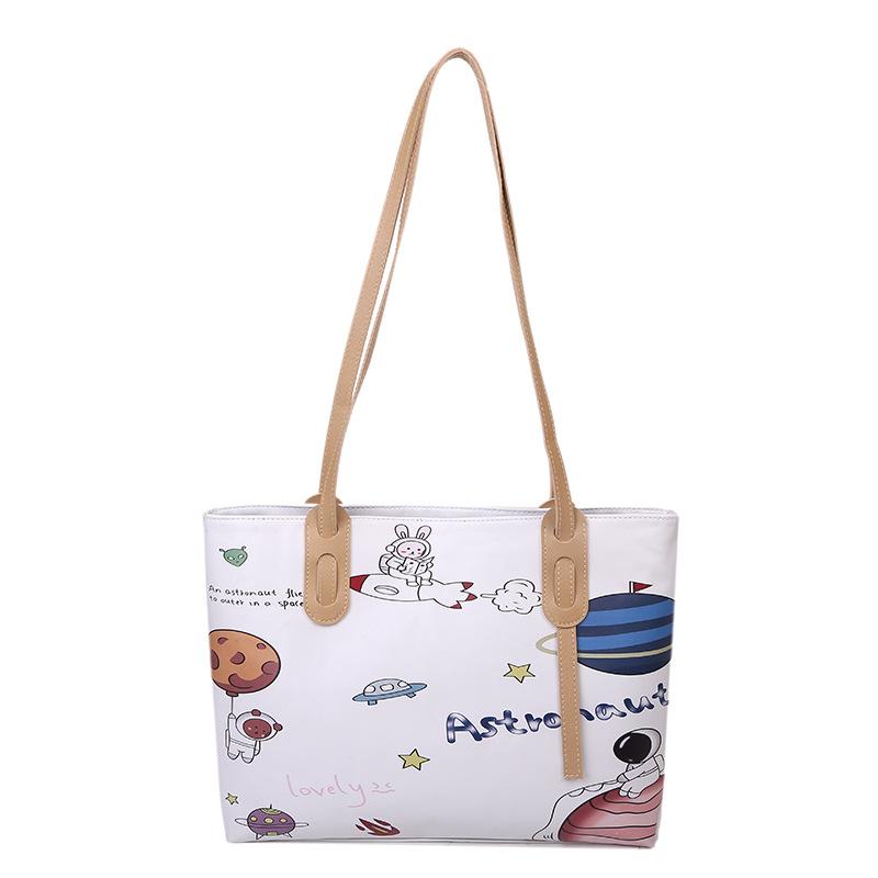 Cute Graffiti Print Tote Bag for Women Fashion Large Capacity Shoulder Handbag KTB