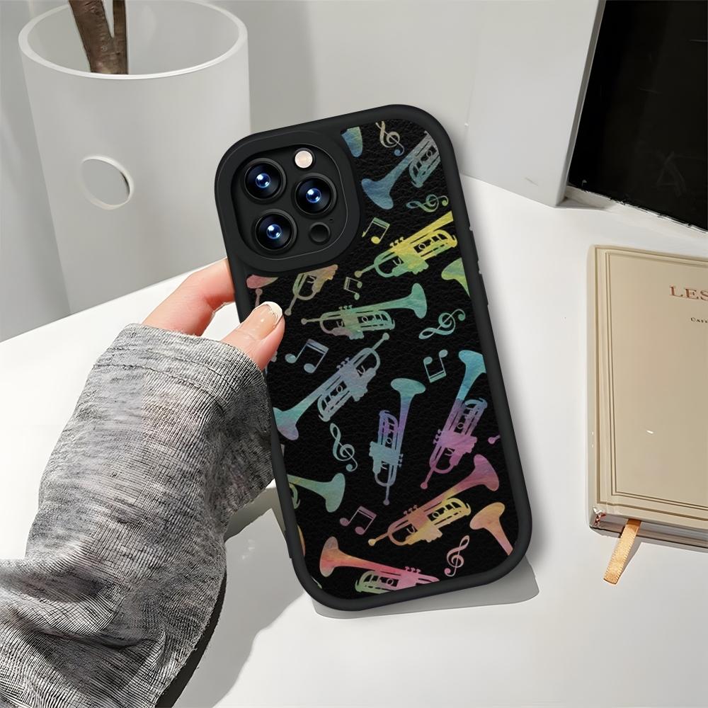 

Rainbow Trumpet Phone Case For IPhone 15 11 14 13 12 Pro Max Mini X Xr 8 Plus SE2020 Leather Black Soft Silicone Cover iPhone13 mini