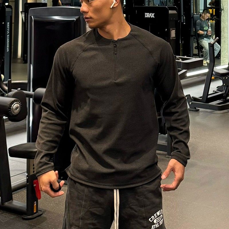 Men's Clothing Autumn Winter German Velvet High Elastic Semi-Zipper Long Sleeve Fitness Training Suit Warm Breathable Sportswear