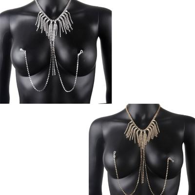 Sparkling Rhinestones Fringe Necklace Body Chain For Women Elegant Party Jewelry Lightweight Design Nipple Chain