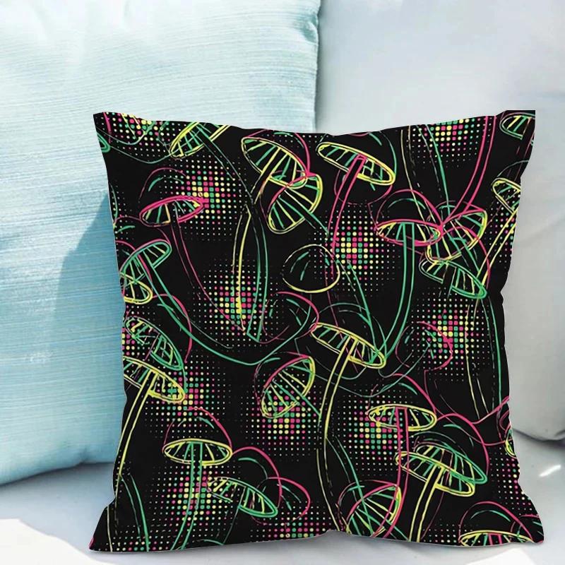 Bed Pillowcases for Pillows Fluorescent Mushroom Cushions Double-sided Printing Pillowcase 45*45 Cushion Covers 45x45 Cover Sofa