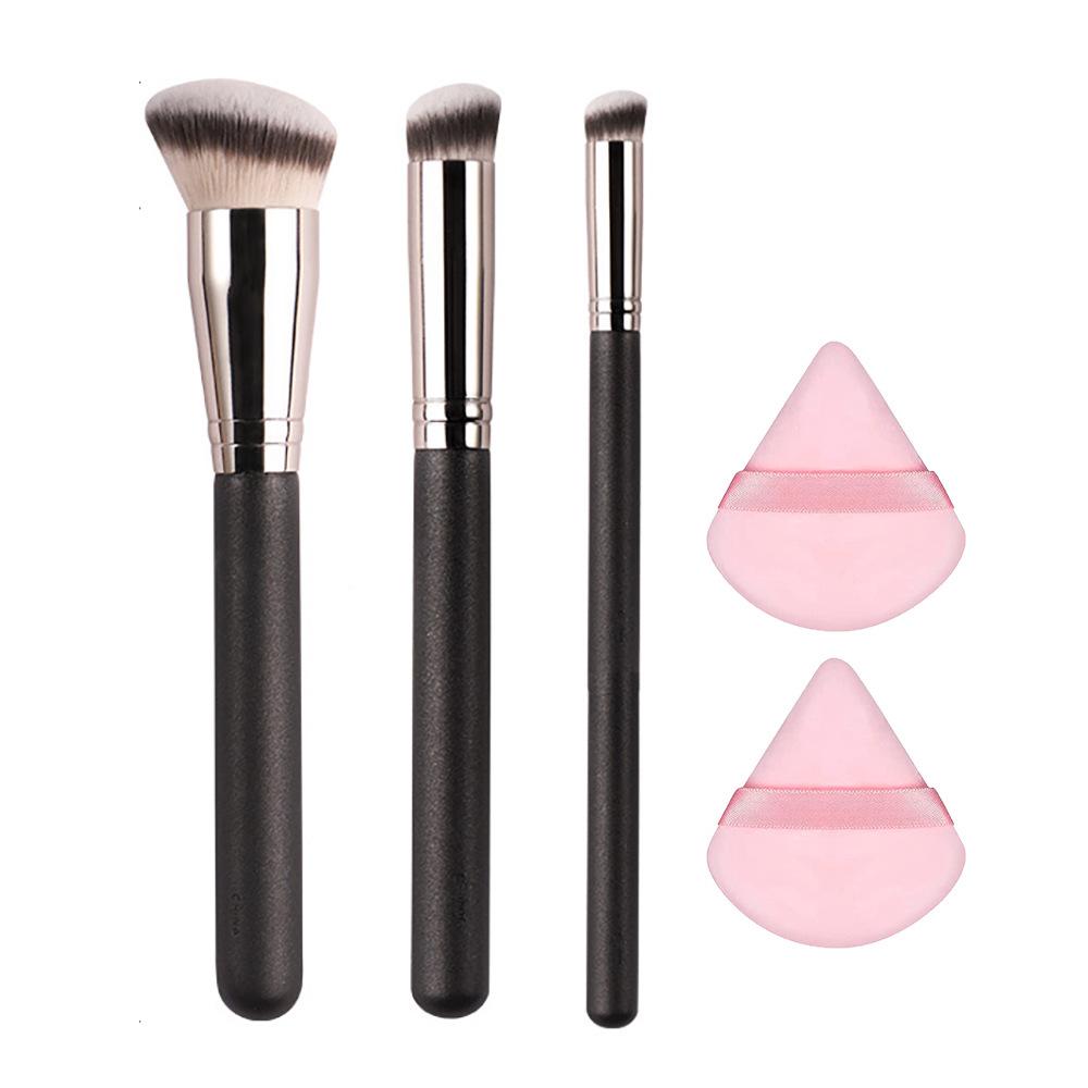 Seamless 170 Foundation Brush with Slanted Round Head, 270 Concealer Brush, 370 Black Makeup Brush Set
