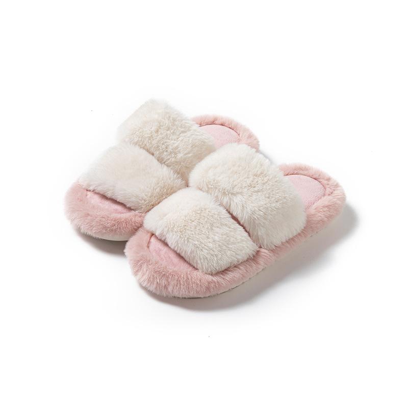 Fashion Fashion  Fur Slippers Women Indoor Light Warm Plush Home Slippers Woman Faux Fur Flat Heel Couple Slides  Pantuflas Mujer