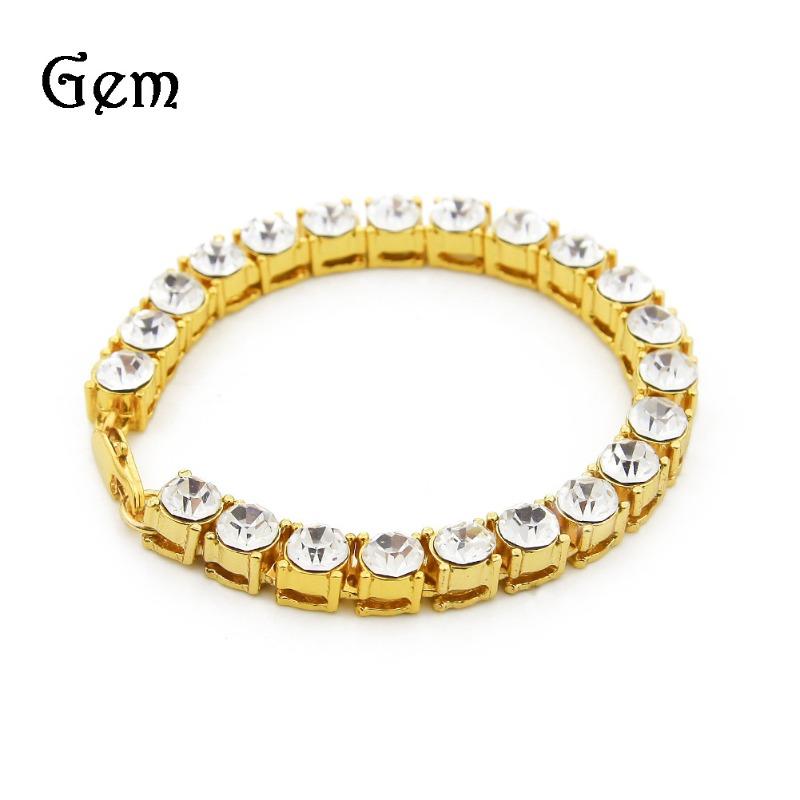 Hip-hop diamond bracelet - men's 8mm chunky single row rhinestone bangle