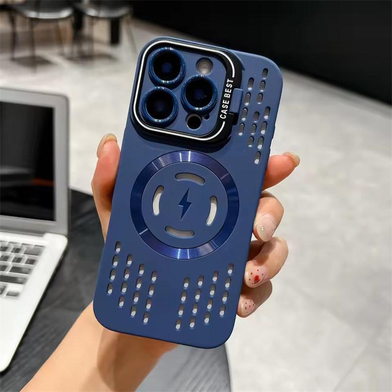 

Магнитный чехол для телефона с отводом тепла для iPhone 16 Pro Max 14 Plus 11 12 13 15 17 Pro Max для MagSafe Защитная крышка с кронштейном для камеры iPhone 17 Pro синий