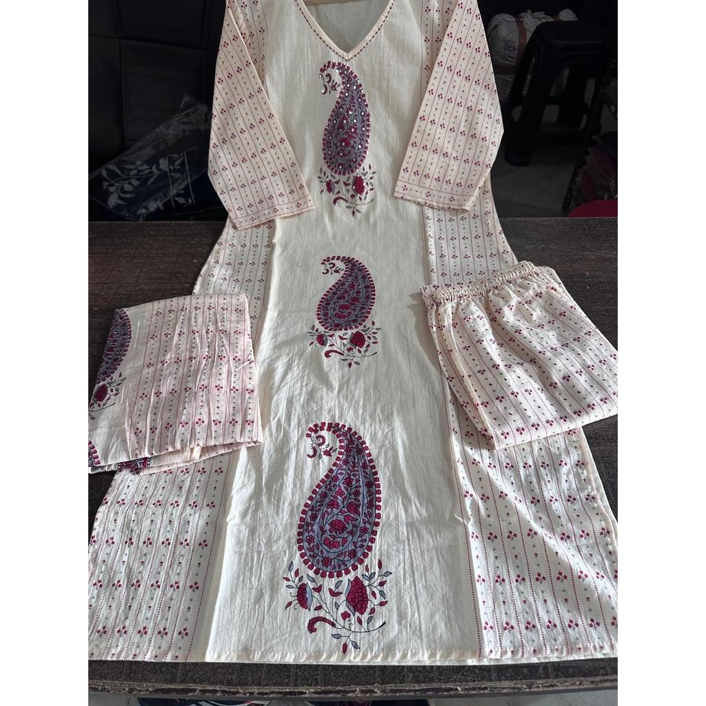 Pure Cotton Straight Kurti Pant Dupatta Set Indian Women Casual Wear Kurta Set