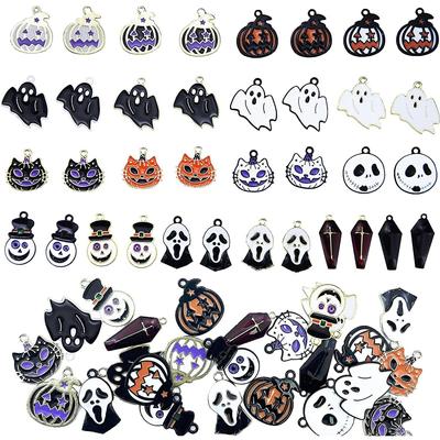 2 Pcs Halloween Charms Pendants Assorted Gold Black Plated Enamel Pumpkin Ghost Clown Wizard Hat Halloween Charms for Jewelry