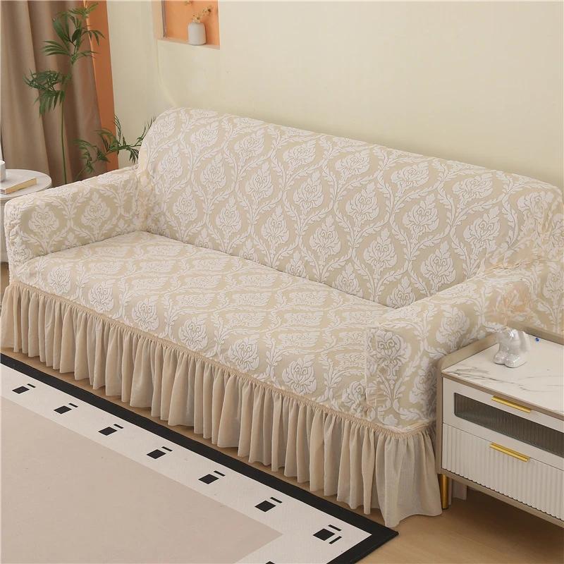 

1/2/3/4/5 Seater Jacquard Sofa Slipcover Non-slip Sofa Cover with Skirt Elastic Couch Cover for Bedroom Office Living Room Decor 1 Seat (90-140cm)