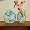 Floral Pattern Ceramic Vase Desk Decoration Flowers Arrangement Artificial Flower Decorative Floral Vase Room Aesthetic Decor