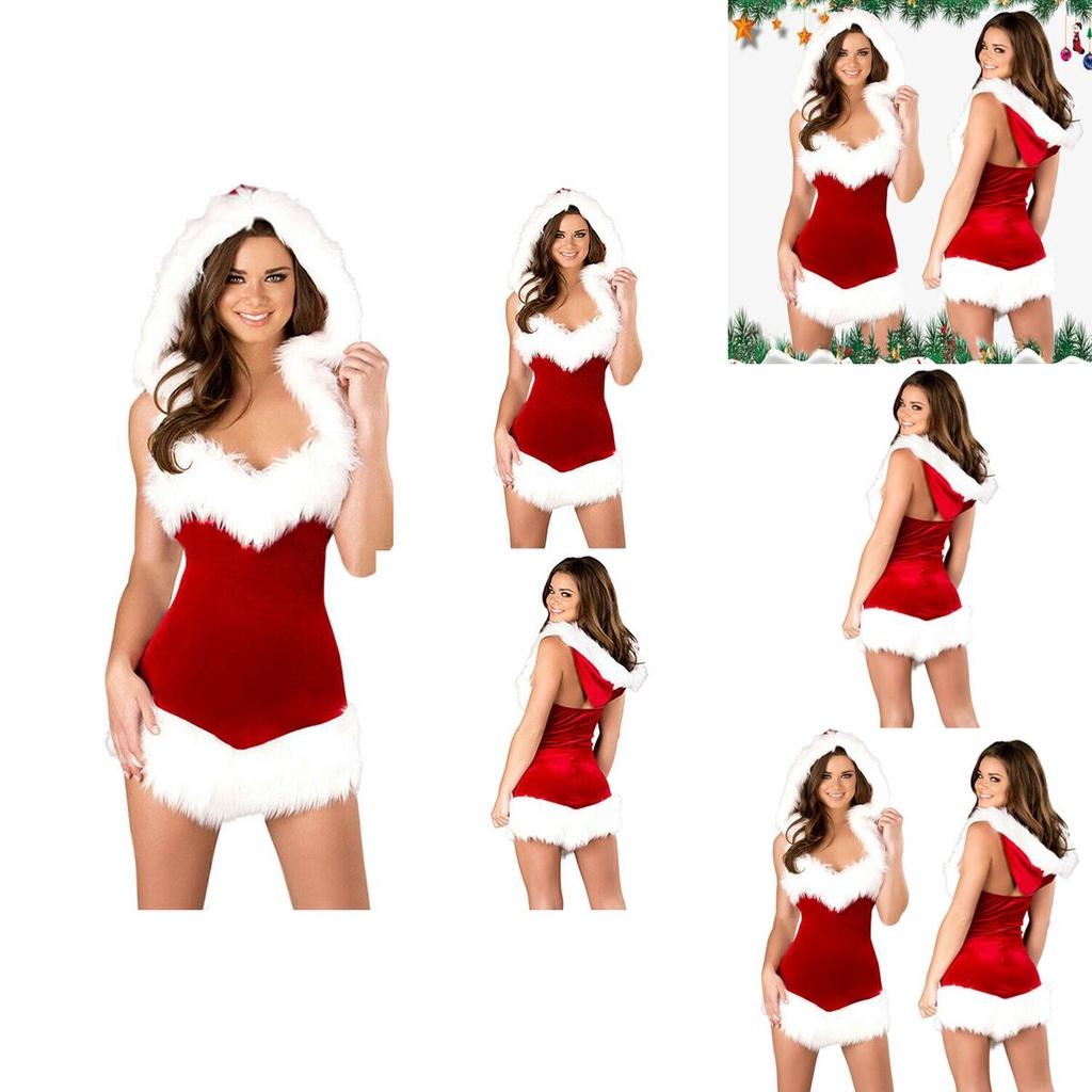 Sexy Women Santa Christmas Costume Soft Touch Velvet Dress For Festive Parties