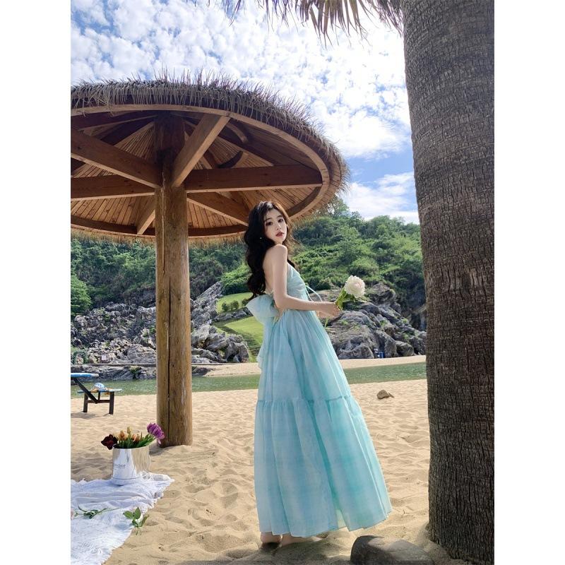 Dámská letní ohlávka k moři na dovolenou Sladké volné dlouhé šaty