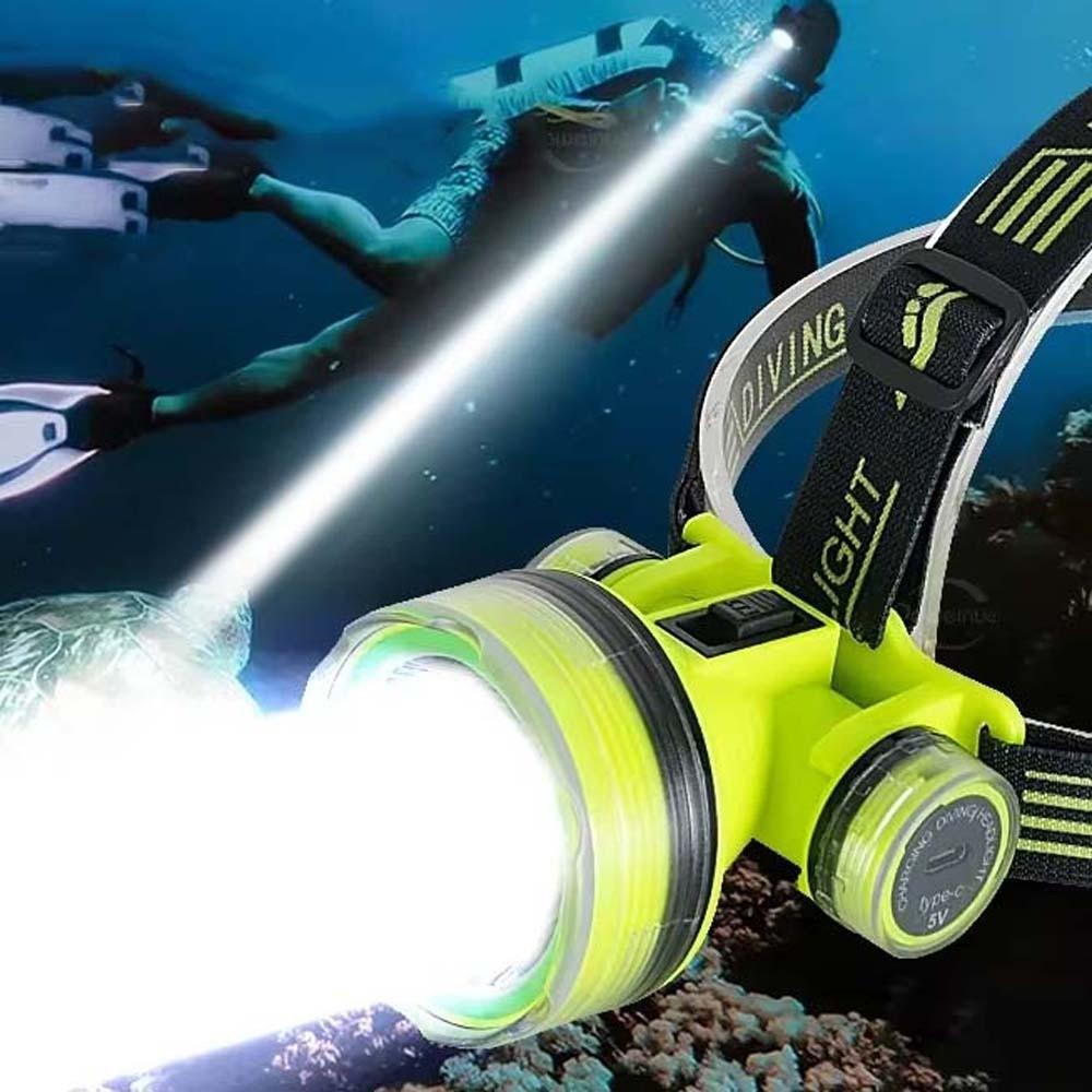 1200mAh Diving Headlamp Magnetic Switch Portable Head Mounted Mining Lamp LED Beads Rechargeable Underwater Headlight Wilderness