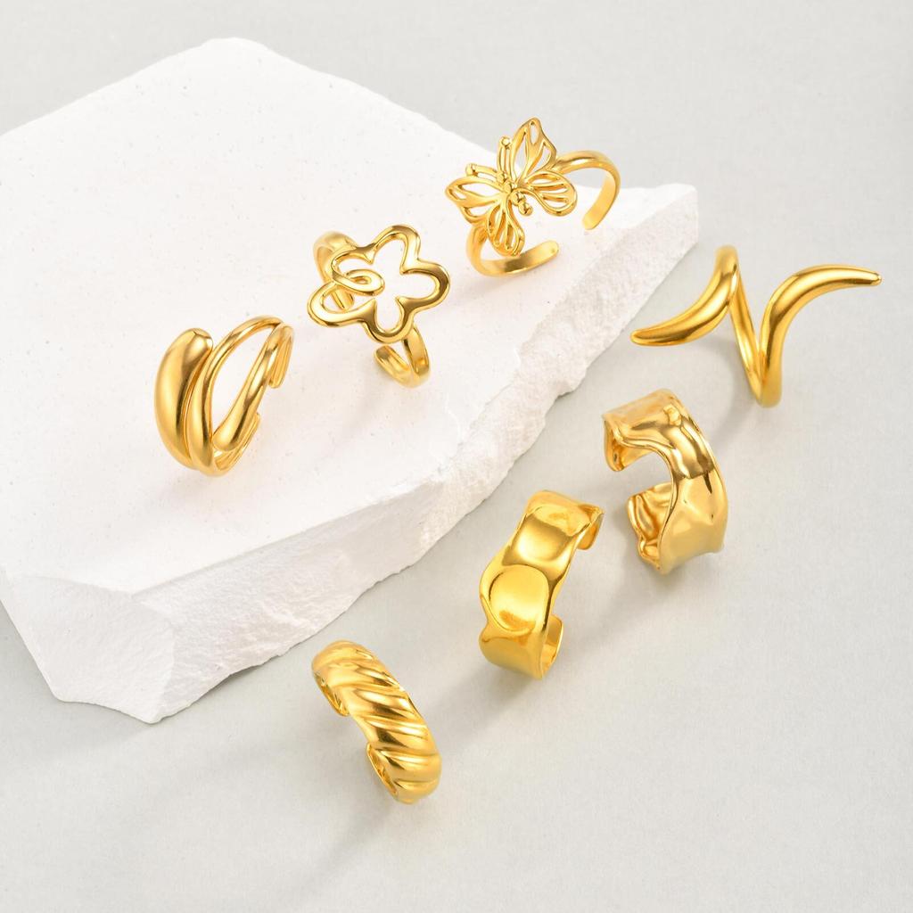 Vnox Gold Plated Stainless Steel Rings For Women, Flowers Butterfly Irregular Shaped Finger Rings Aesthetic Jewelry Wholesale