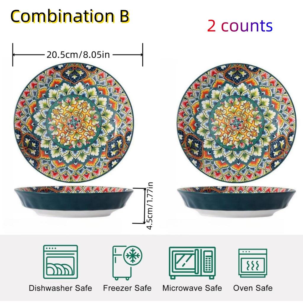 Kreativer Keramikteller Gemüseteller Haushaltsgeschirr Steakteller runder flacher Teller Western-Food-Teller handbemalt europäisch