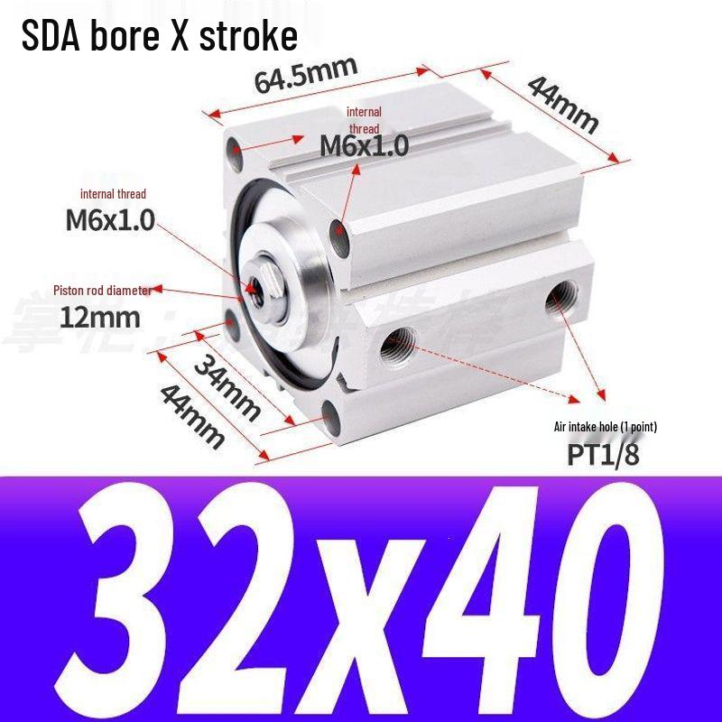 SDA Mini Pneumatic Cylinder, High Thrust, Thin Type, Bore Sizes 20/25/32/40/50