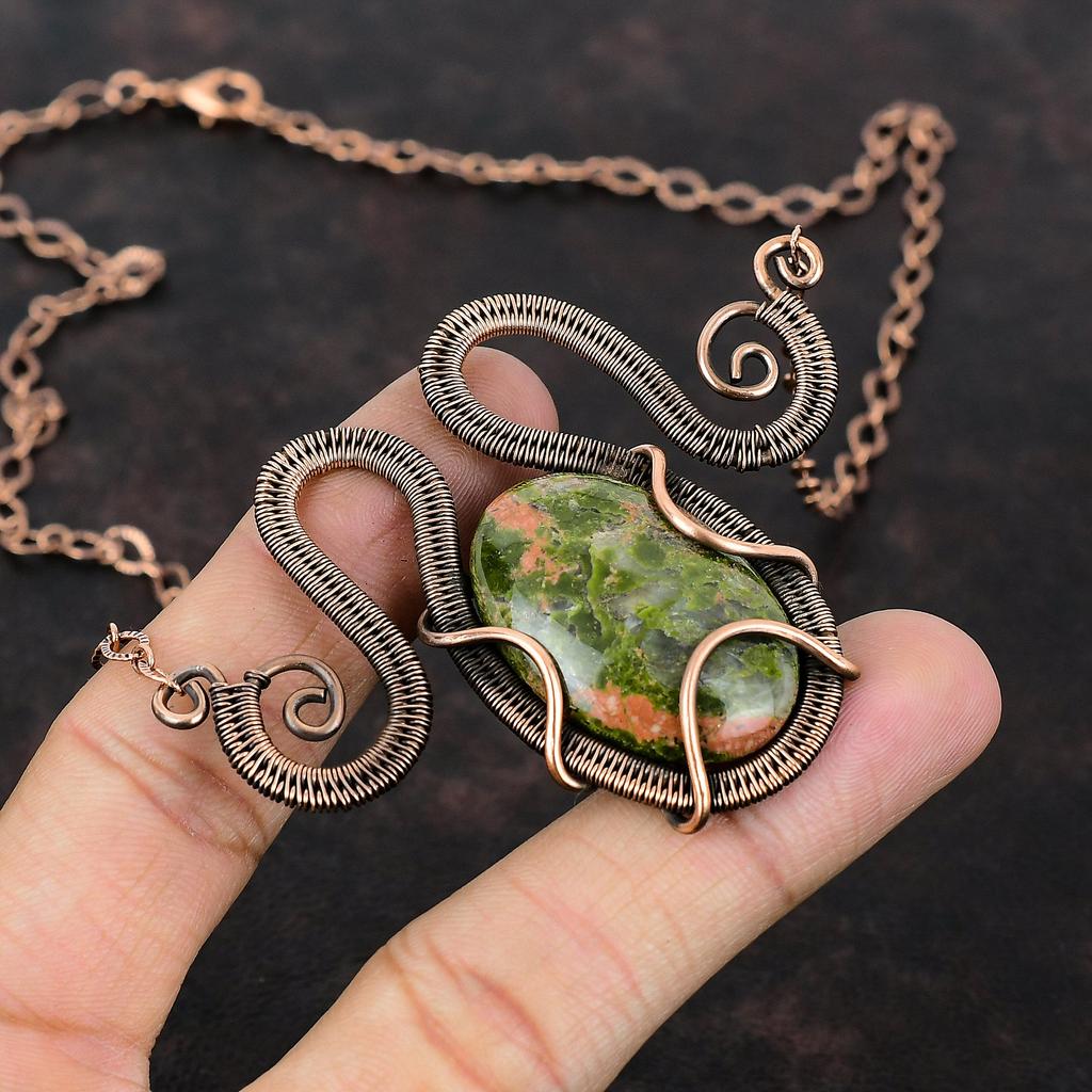 Unakite Necklace Copper Wire Wrapped Adjustable Necklace Handmade Copper Jewelry Top Quality Gemstone Necklace Wire Wrapped Jewelry For Gift