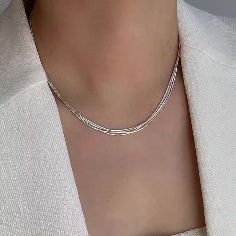 Elegante Damen S925 Sterlingsilber Perlenanhänger Halskette - Leichte Luxus Schlüsselbeinkette