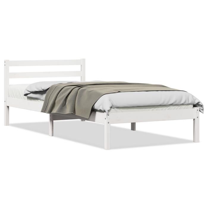 Lit vidaXL avec tête de lit Blanc 100x220 cm Bois massif Pin 869779