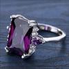 High Quality Silver Color Purple Crystal Cubic Zircon Rhinestone Female Ring for Women Party Jewelry Accessories
