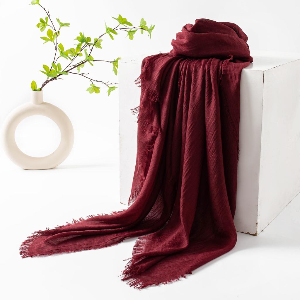 Spring Summer Scarves Imitation Cotton Linen Pure Color Simple Sun Protection Shawl Women's High-end Sense Long Silk Scarf Tourist Headscarf Wholesale