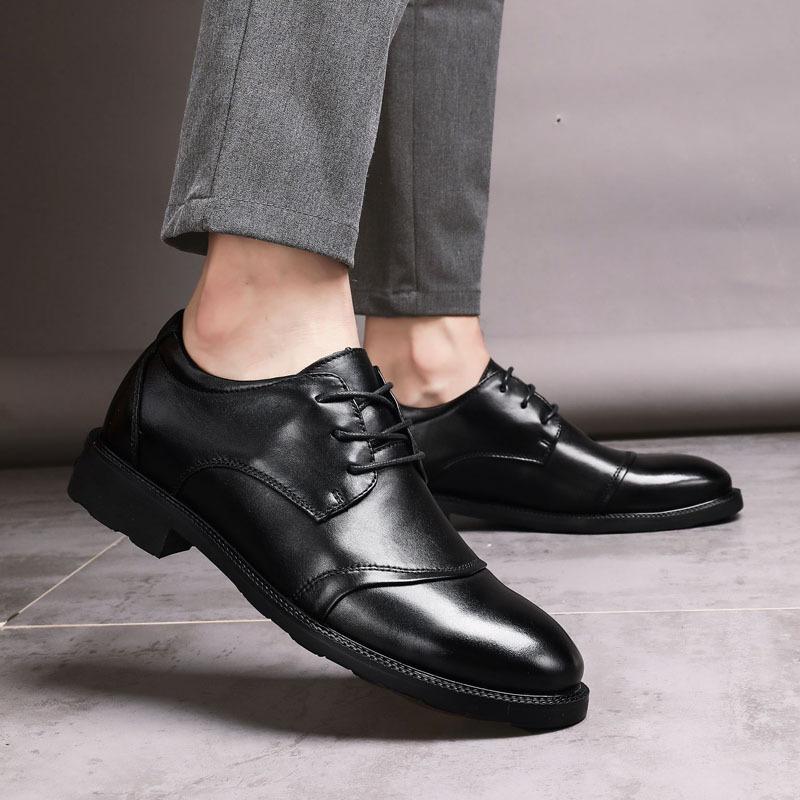 Men's Shoes Four Seasons Invisible Inner Height Increase Leather Shoes Men's Business Dress British Large Size Workplace Splicing Casual Shoes