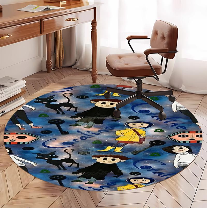 Coraline Pattern Round Rug, Indoor/Outdoor Mat, for Picnic, Gameroom, Bedroom, Office, Living Room, Home Decor Carpet, Birthday Gift