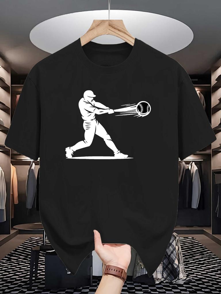 Unisex Crew Neck Tee Baseball Swing Player Sport Graphic Print Soft Cotton Loose Breathable Short Sleeve Summer Casual Street Tops