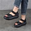 Retro Thick Soled Cowhide Peep Toed Sandals Genuine Leather Women's Platform Shoes