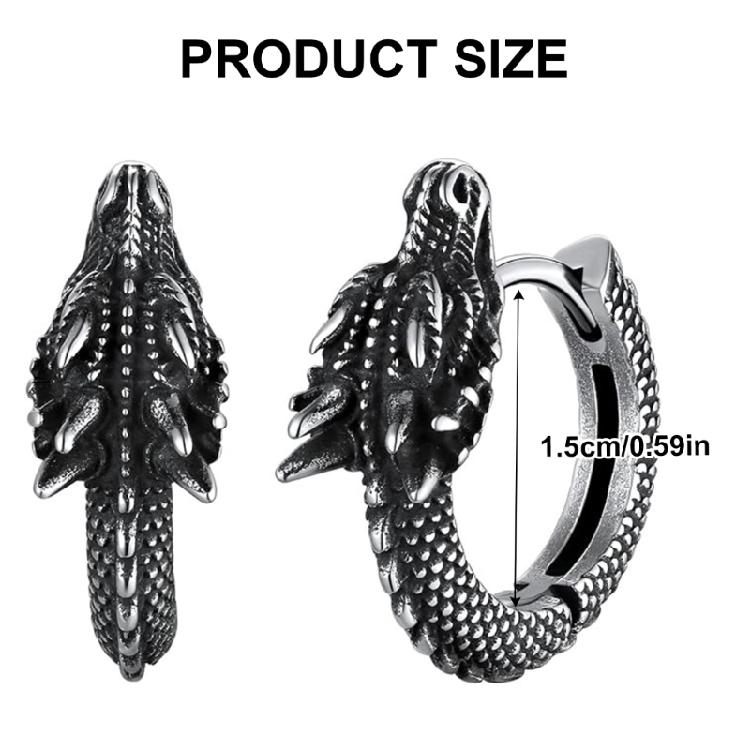 Dragon Hoop Earrings Punk Hip Hop Stainless Steel Ear Rings Unisex Daily Wear Ear Jewelry Handmade Edgy Accessory