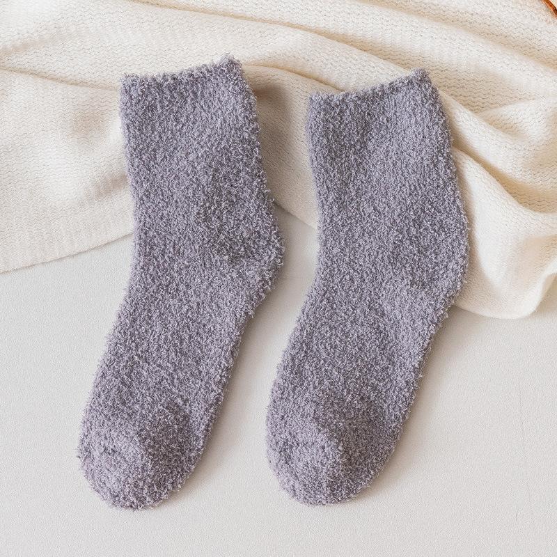 Autumn and Winter Half-fleece Socks, Coral Fleece Women's Solid Color Socks, Thickened Warm Mid-calf Socks, Postpartum Socks, Floor Socks