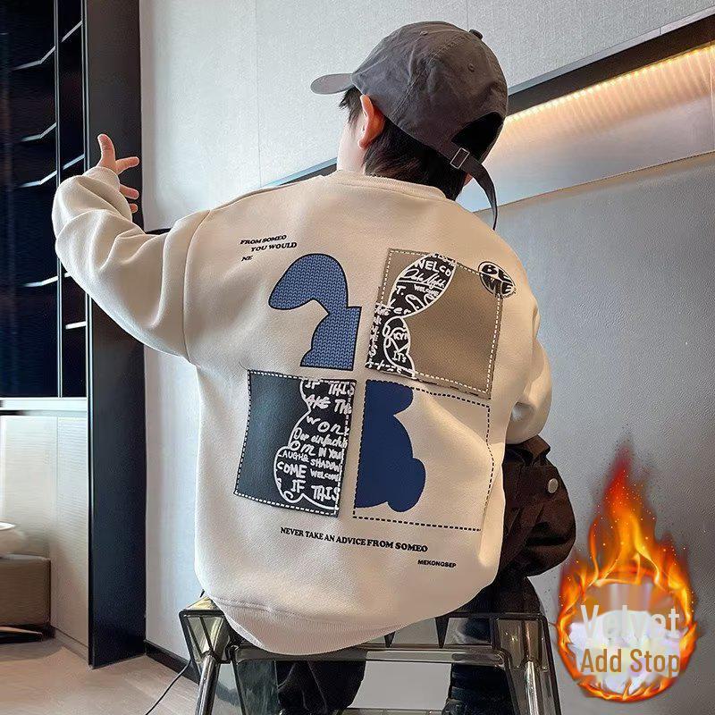 

Свитшот с кроликом в корейском стиле для мальчиков 2024 года — на бархатной подкладке, с длинным рукавом, для осени/зимы 170