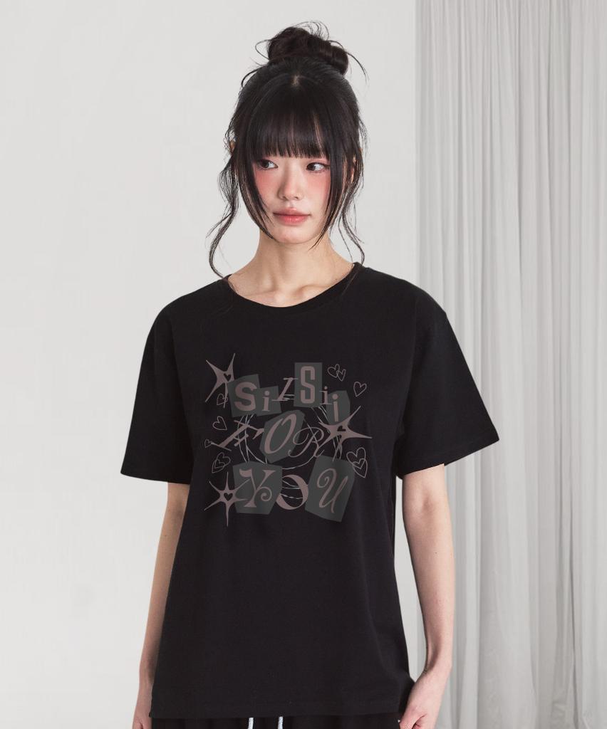 PAGESIISII Sisi For You Printed Short Sleeve T-Shirt Black