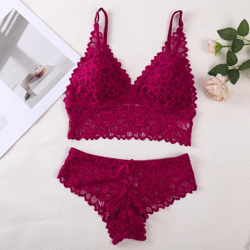 Draadloze Bh Set met Franse Kant, Verstelbare Bandjes en Borstkussentjes
