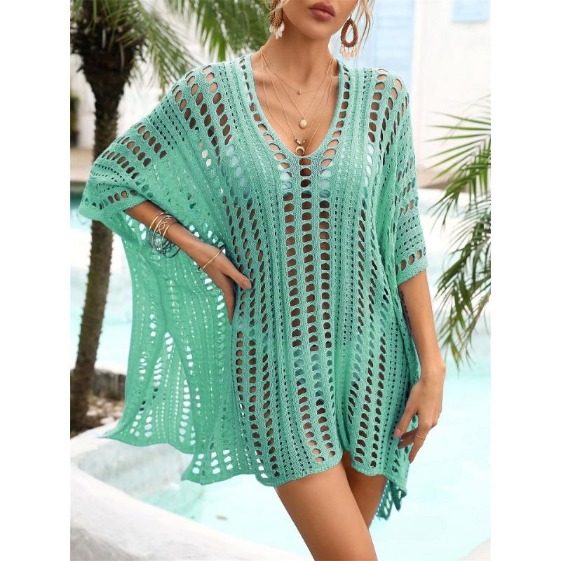 

Летнее женское пляжное платье с полым вязаным бикини, праздничное платье больших размеров, накидки One Size озеро зеленый