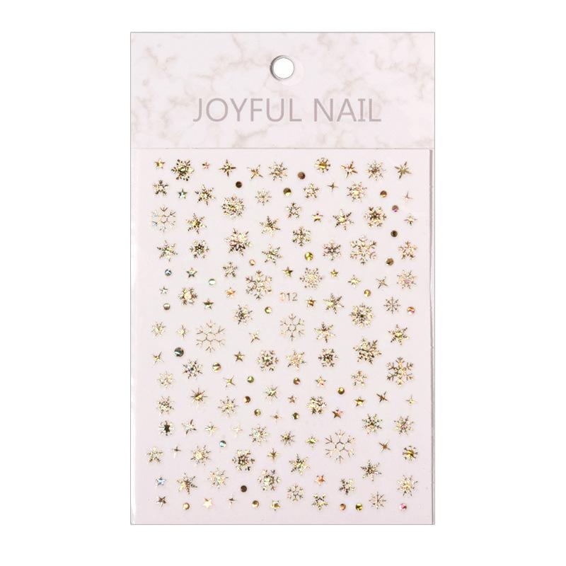 Snowflake Nail Stickers: White Back Adhesive Decals for Christmas, with Gold & Silver Laser Designs