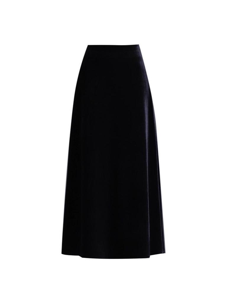Golden Velvet High-Waisted A-Line Flare Skirt - Winter 2025 Fashion