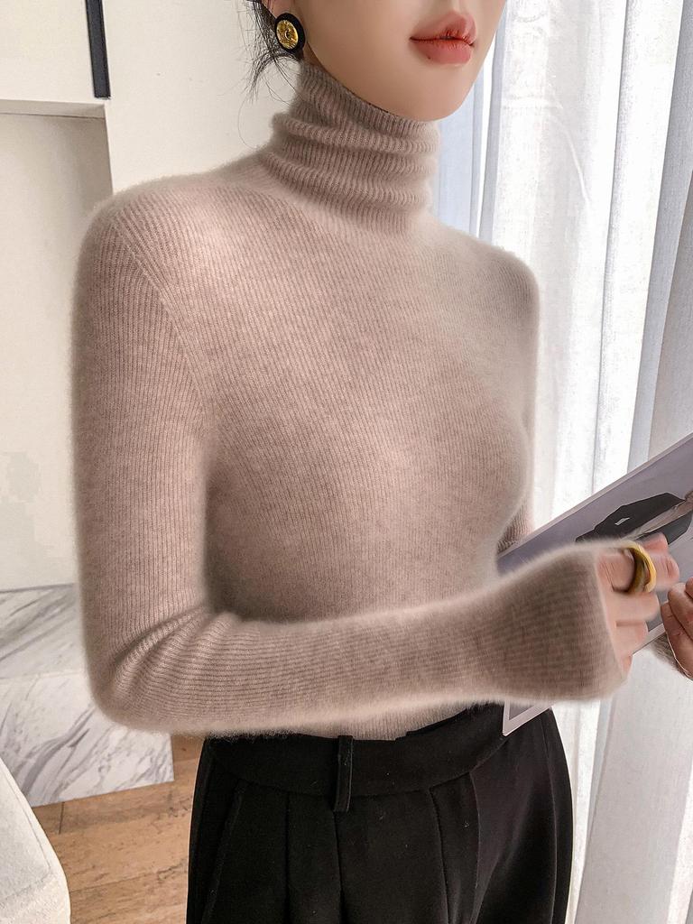 Women's Slim Fit High Neck Seamless Wool Sweater