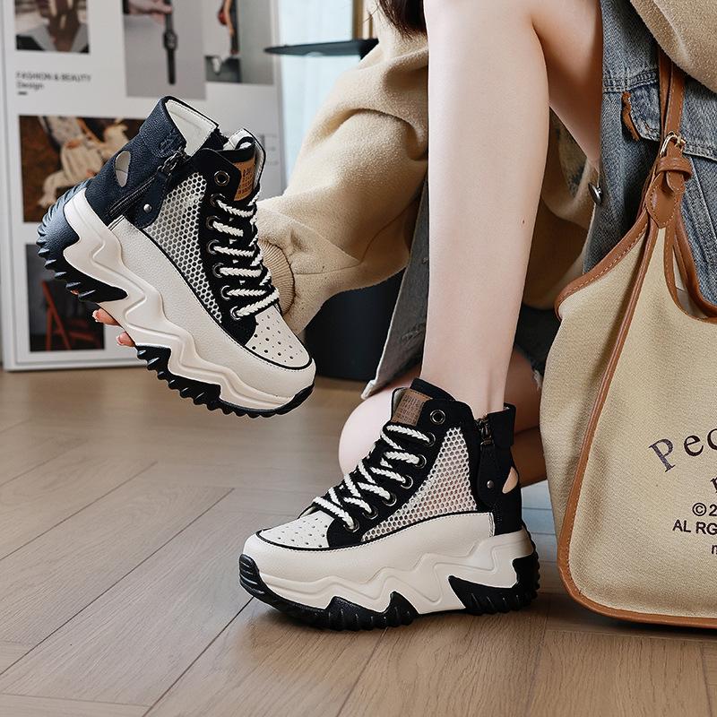 677 Damen 7CM Versteckter Absatz Echtes Leder Plateau Schuhe - Frühling 2025 Koreanischer Stil