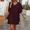 Women's Summer Pure-color Loose Ruffled Flowing V-neck Dress