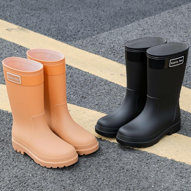 Outdoor fashion medium tube women's rain shoes pink non-slip medium boots new PVC rubber shoes street versatile platform waterproof shoes