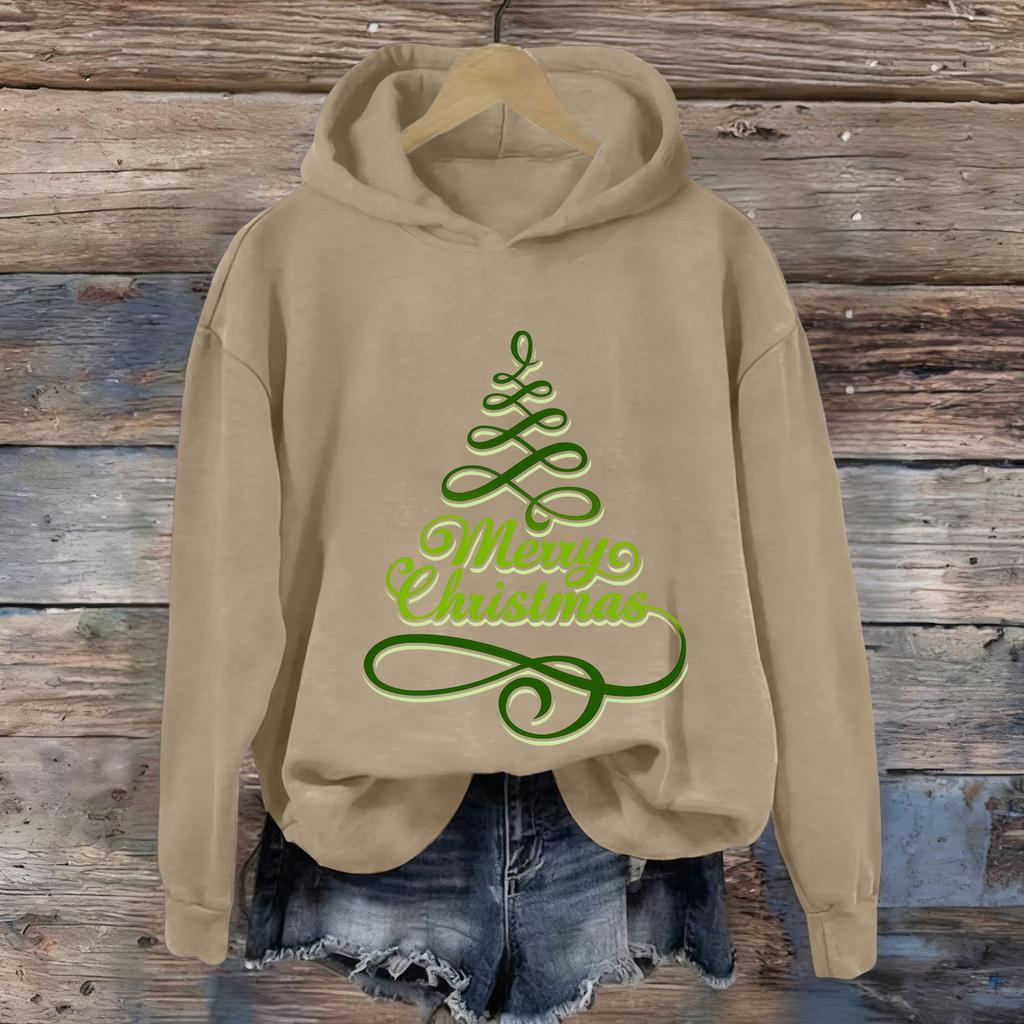 Ladies' Christmas Printed Casual Long Sleeved Round Neck Sports Hoodie Top