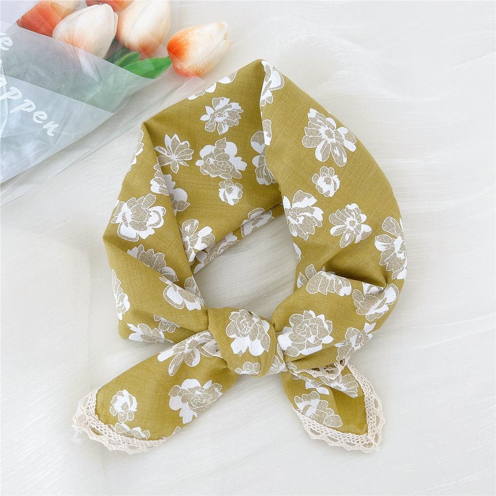 French retro cotton flower small scarf headband women's pure cotton thin bag head small scarf decorative square scarf headscarf